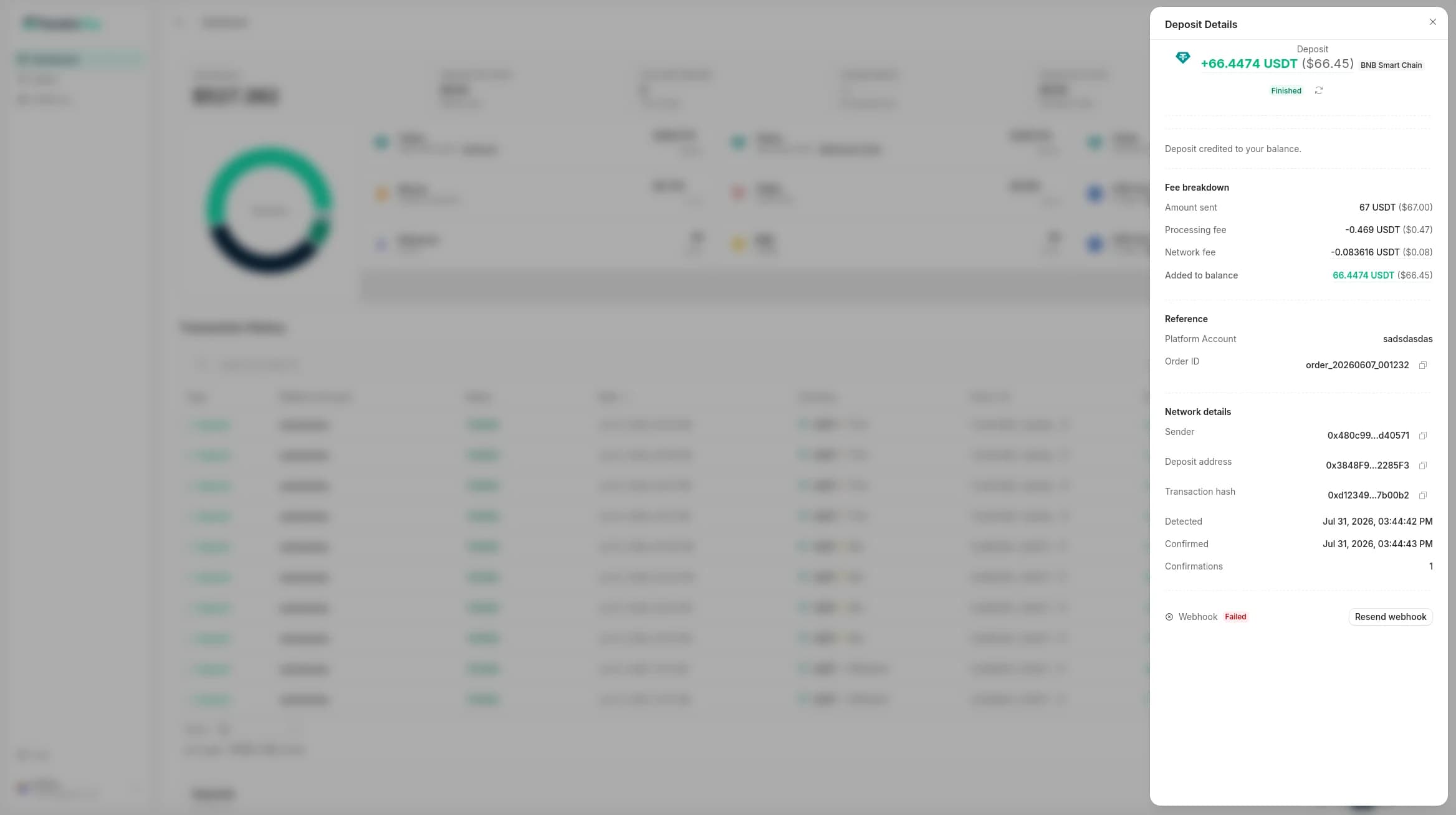 FendricPay deposit details panel