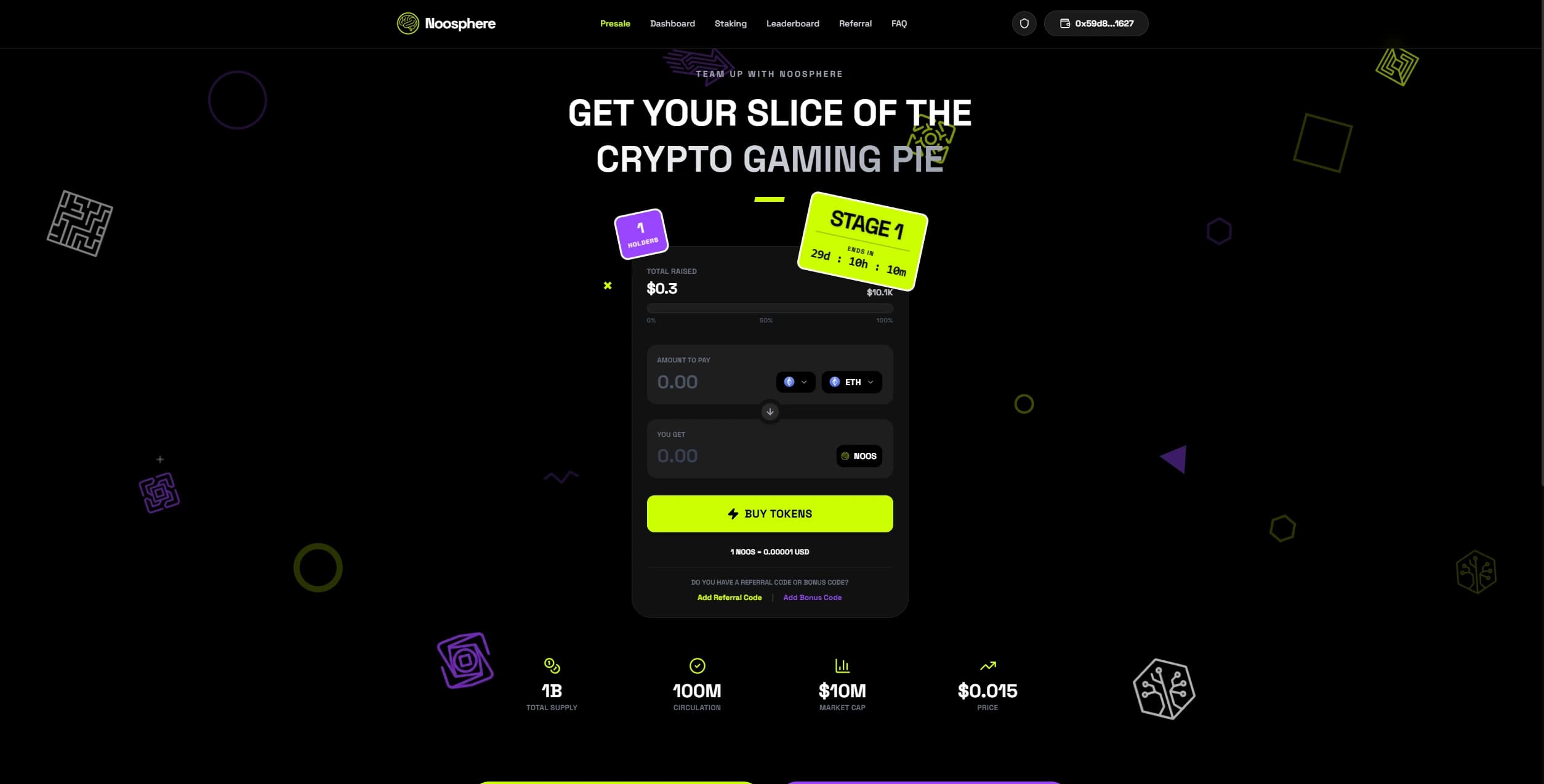 Public landing page for a managed token presale