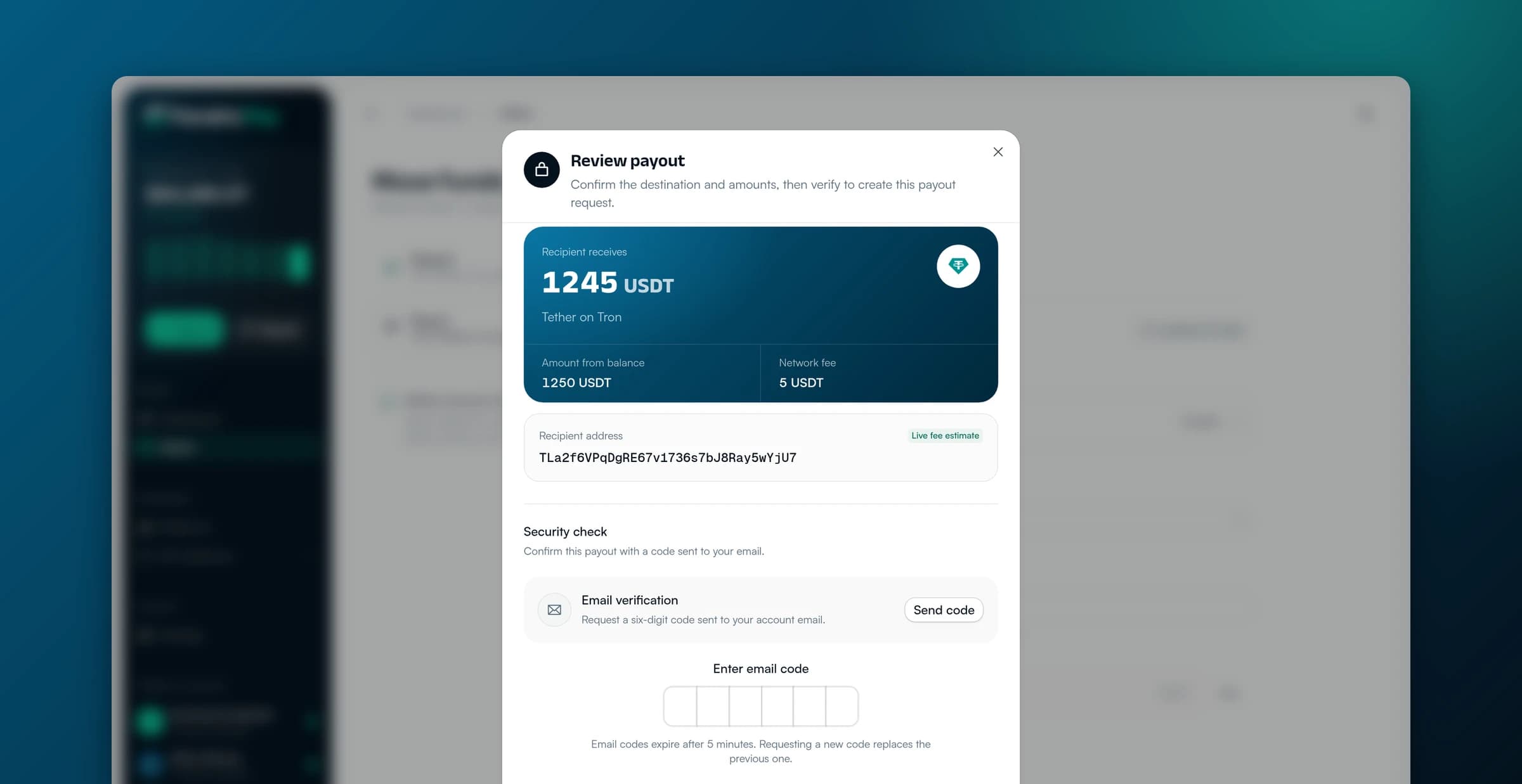 FendricPay payout review with security check