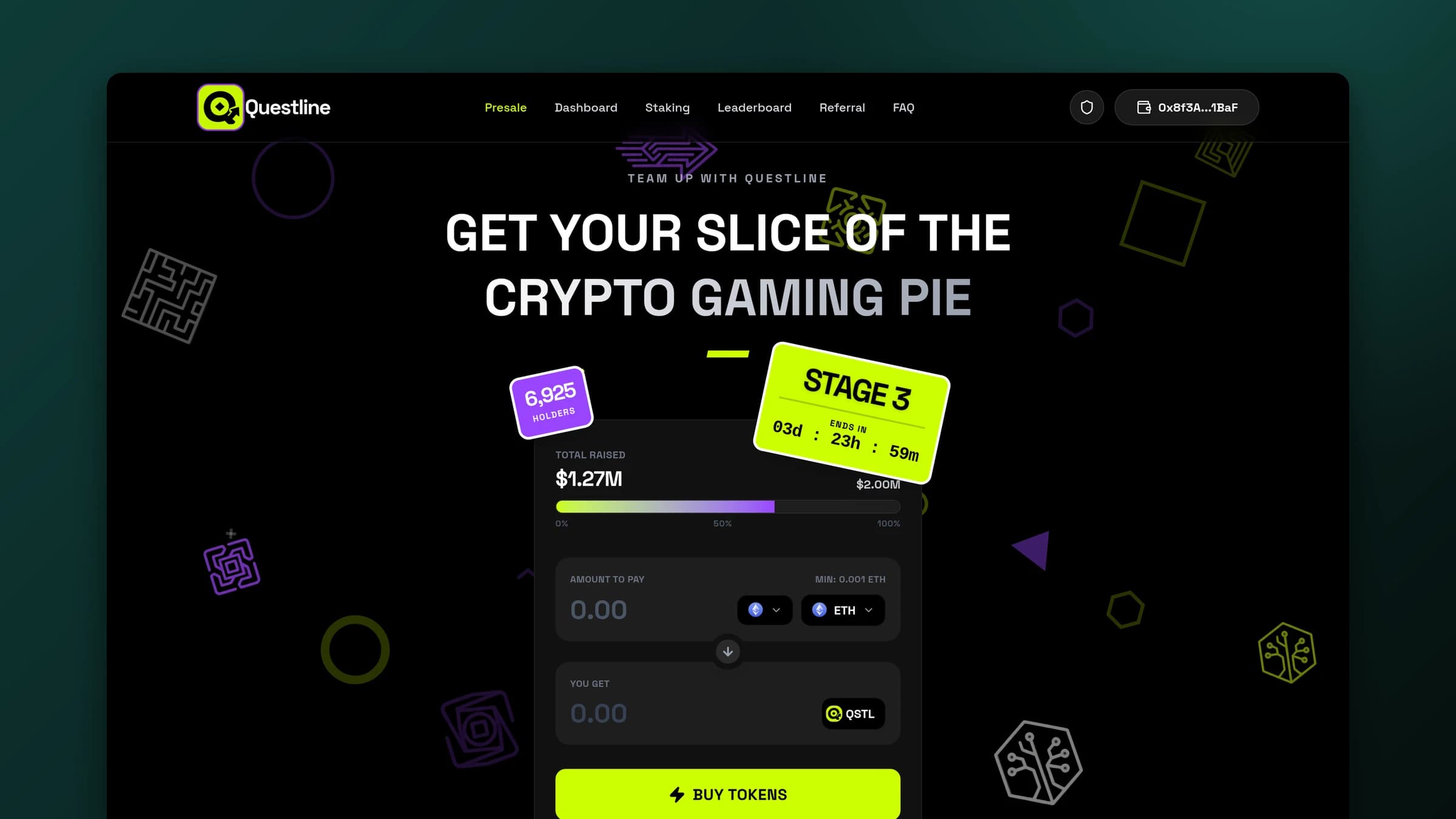 Managed gaming presale landing page with the live buy widget